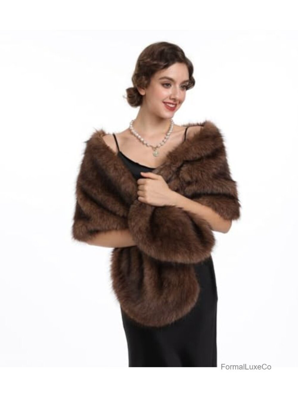 Large Faux Fur Scarf Wrap Collar Shrug Poncho for Winter Party